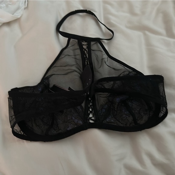 VS Black w/Blue Iridescent High Neck Bra Bralette - Picture 5 of 7